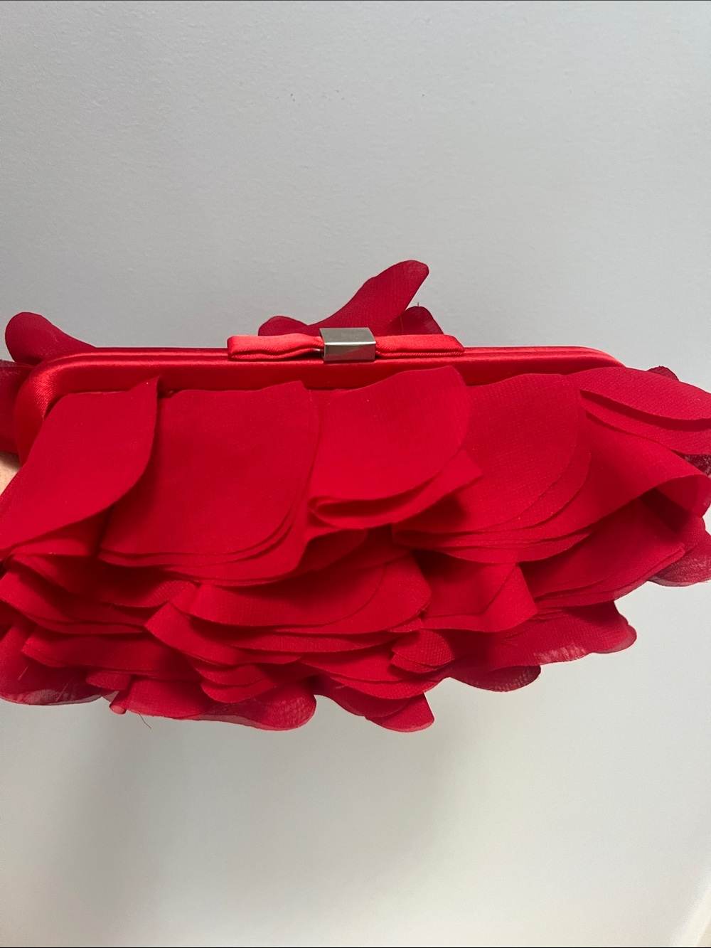 Red Floral Ruffle Clutch Bag - Women Accessories good condition